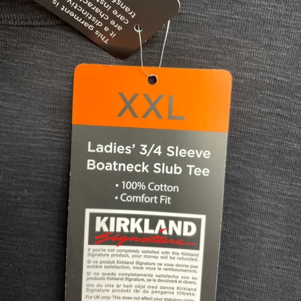 NEW Kirkland Signature Women's Size XXL Black 3/4 Sleeve Boatneck Slub Tee - Picture 9 of 10